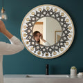 24-Inch Mandala Mirror Wall Art – Ivory & Black Geometric