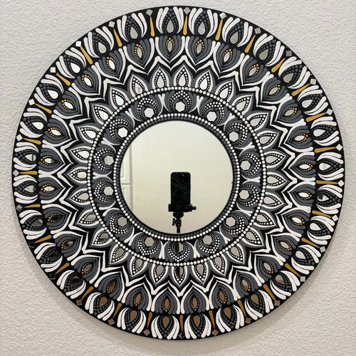 24-Inch Mandala Mirror Wall Art – Monochrome Feather Lippan