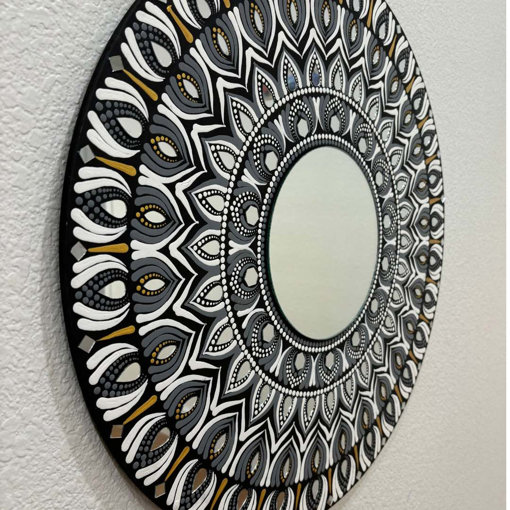 24-Inch Mandala Mirror Wall Art – Monochrome Feather Lippan
