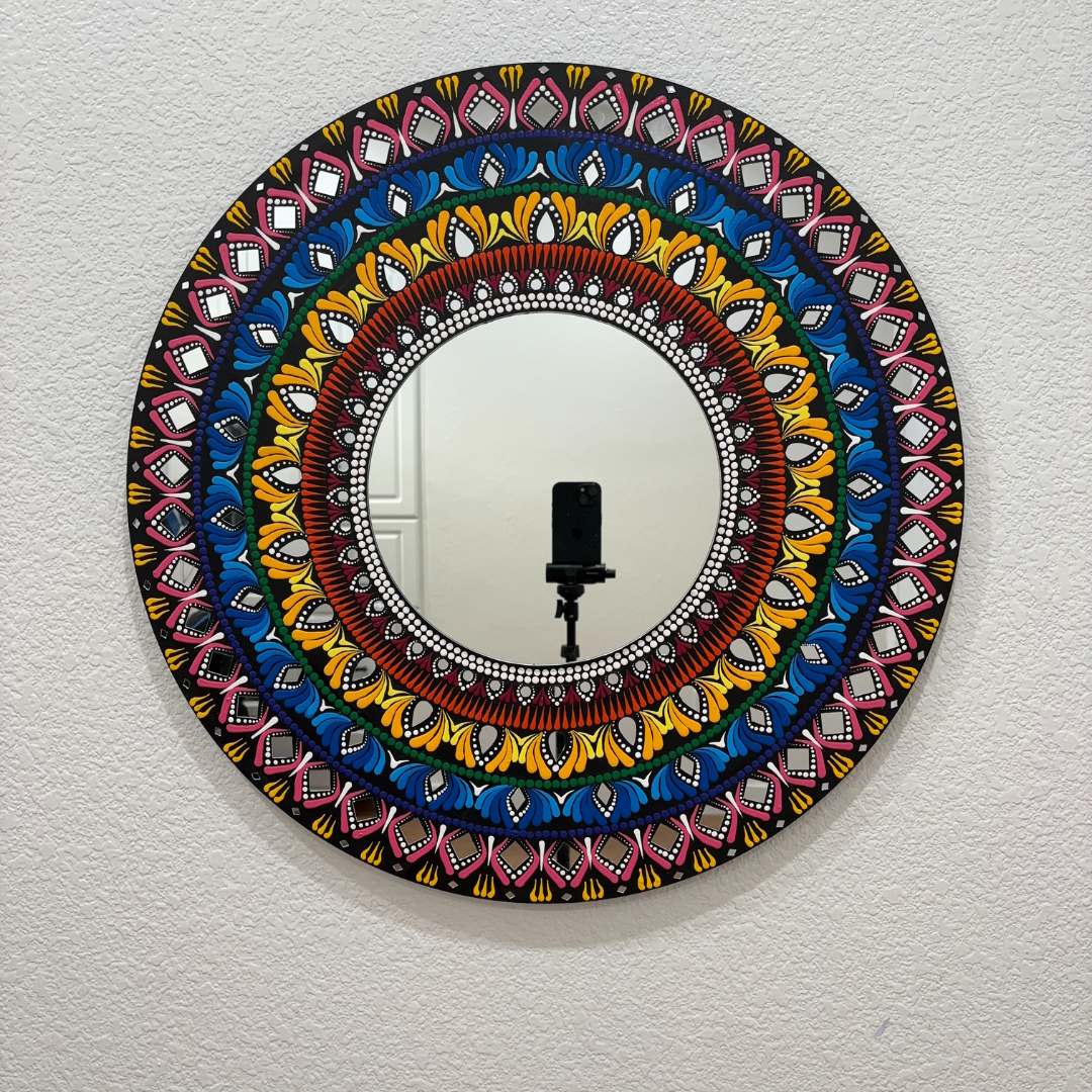24-Inch Mandala Mirror Wall Art – Multicolour Lippan