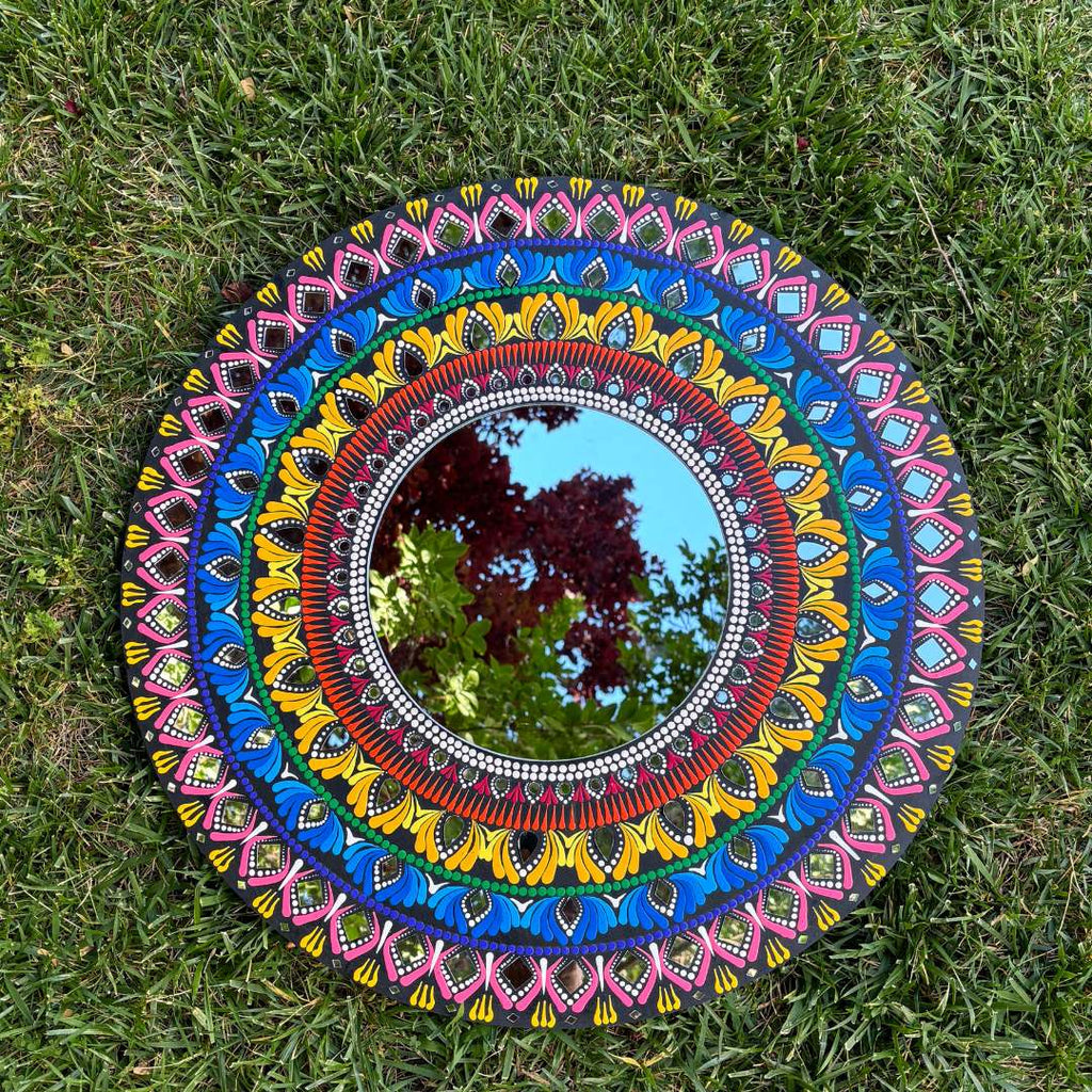 24-Inch Mandala Mirror Wall Art – Multicolour Lippan