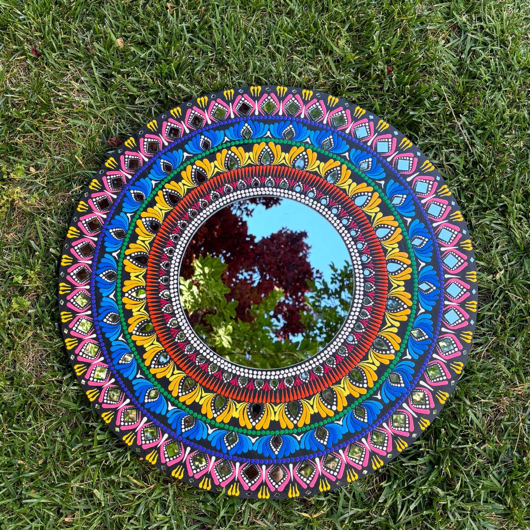 24-Inch Mandala Mirror Wall Art – Multicolour Lippan