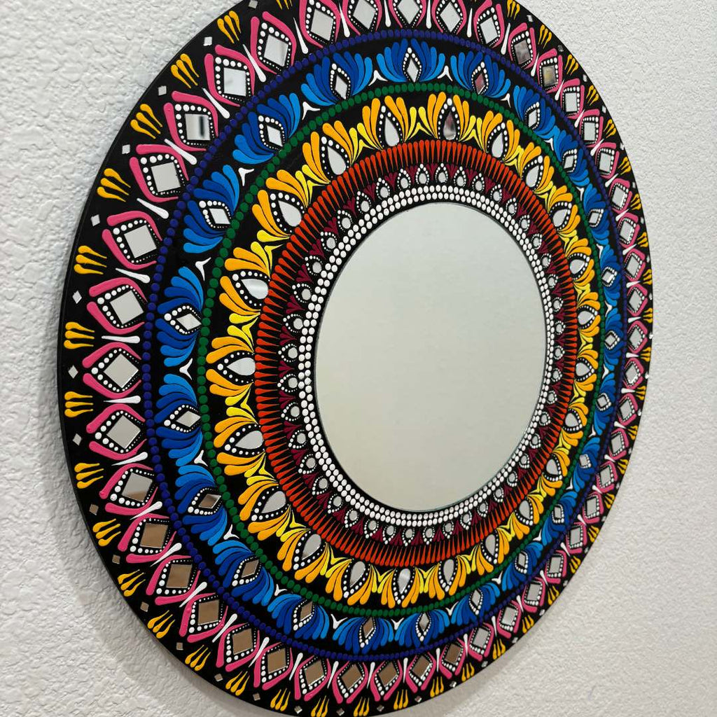 24-Inch Mandala Mirror Wall Art – Multicolour Lippan