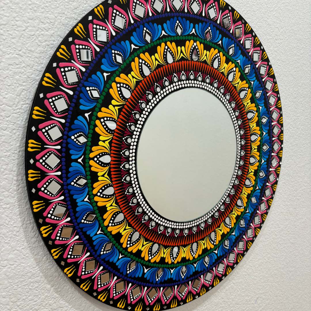 24-Inch Mandala Mirror Wall Art – Multicolour Lippan