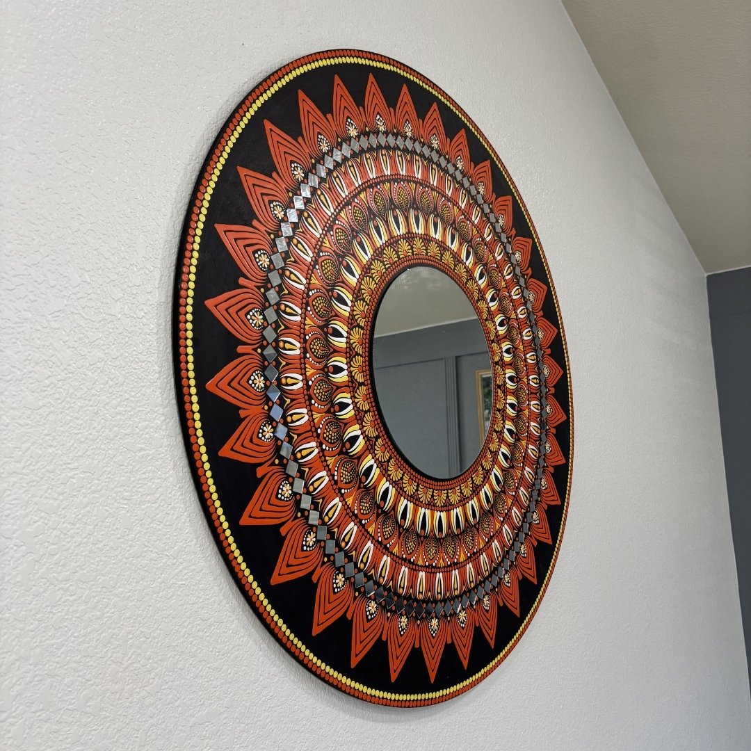 36-Inch Mandala Mirror Wall Art – California Poppy