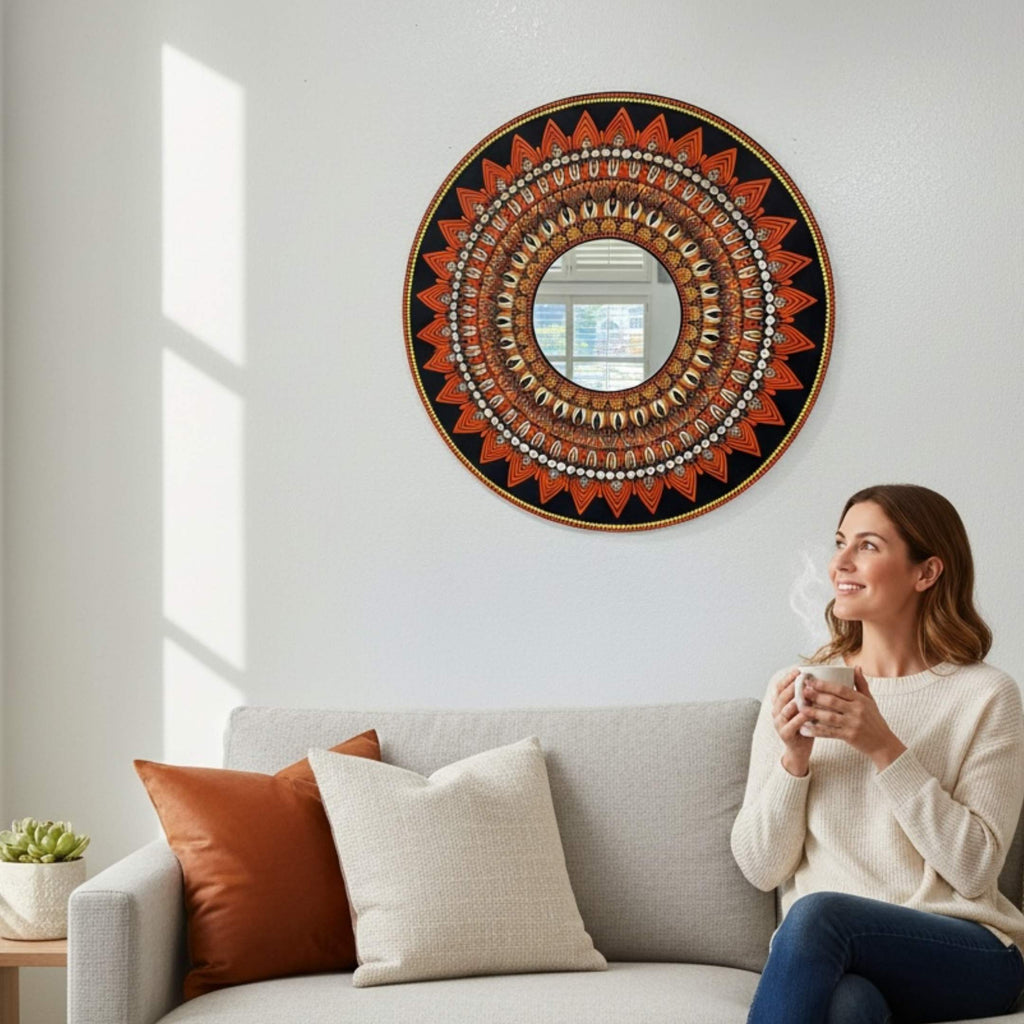 36-Inch Mandala Mirror Wall Art – California Poppy