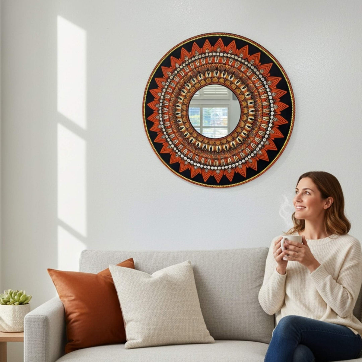 36-Inch Mandala Mirror Wall Art – California Poppy