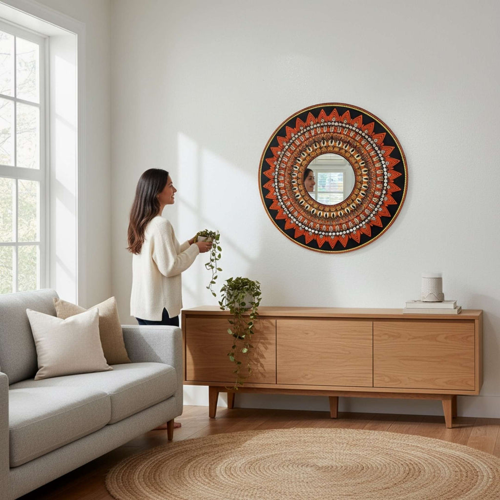 36-Inch Mandala Mirror Wall Art – California Poppy