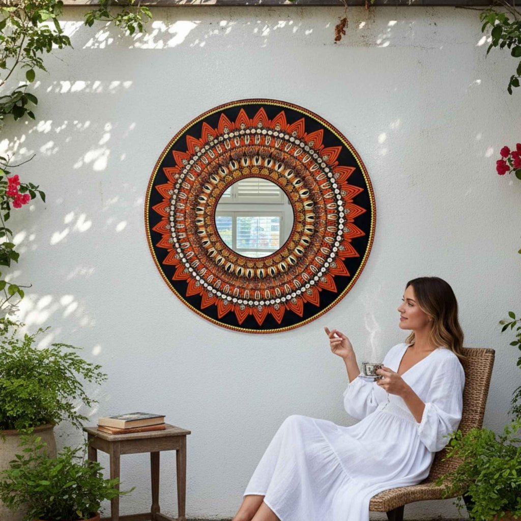 36-Inch Mandala Mirror Wall Art – California Poppy