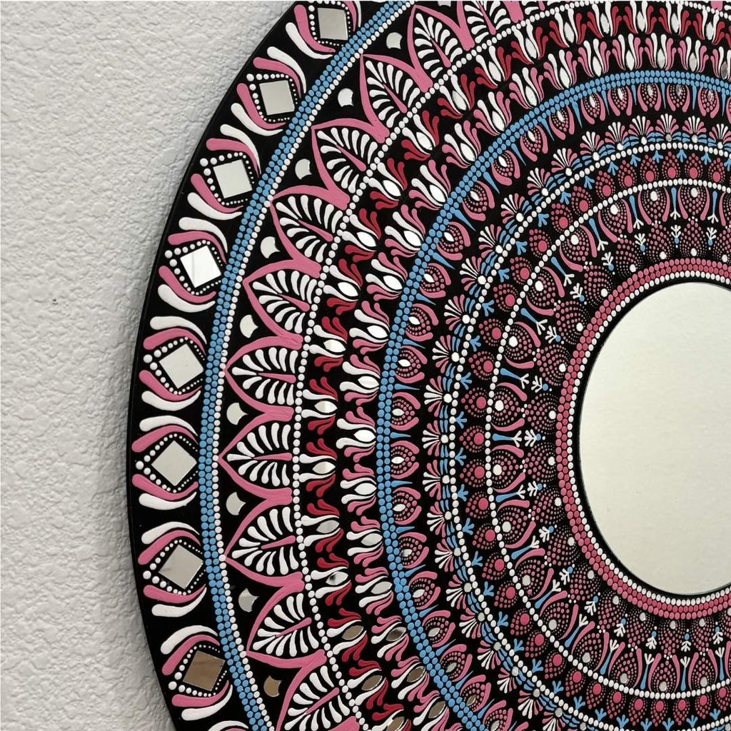 36-Inch Mandala Mirror Wall Art – Hawa Mahal Pink