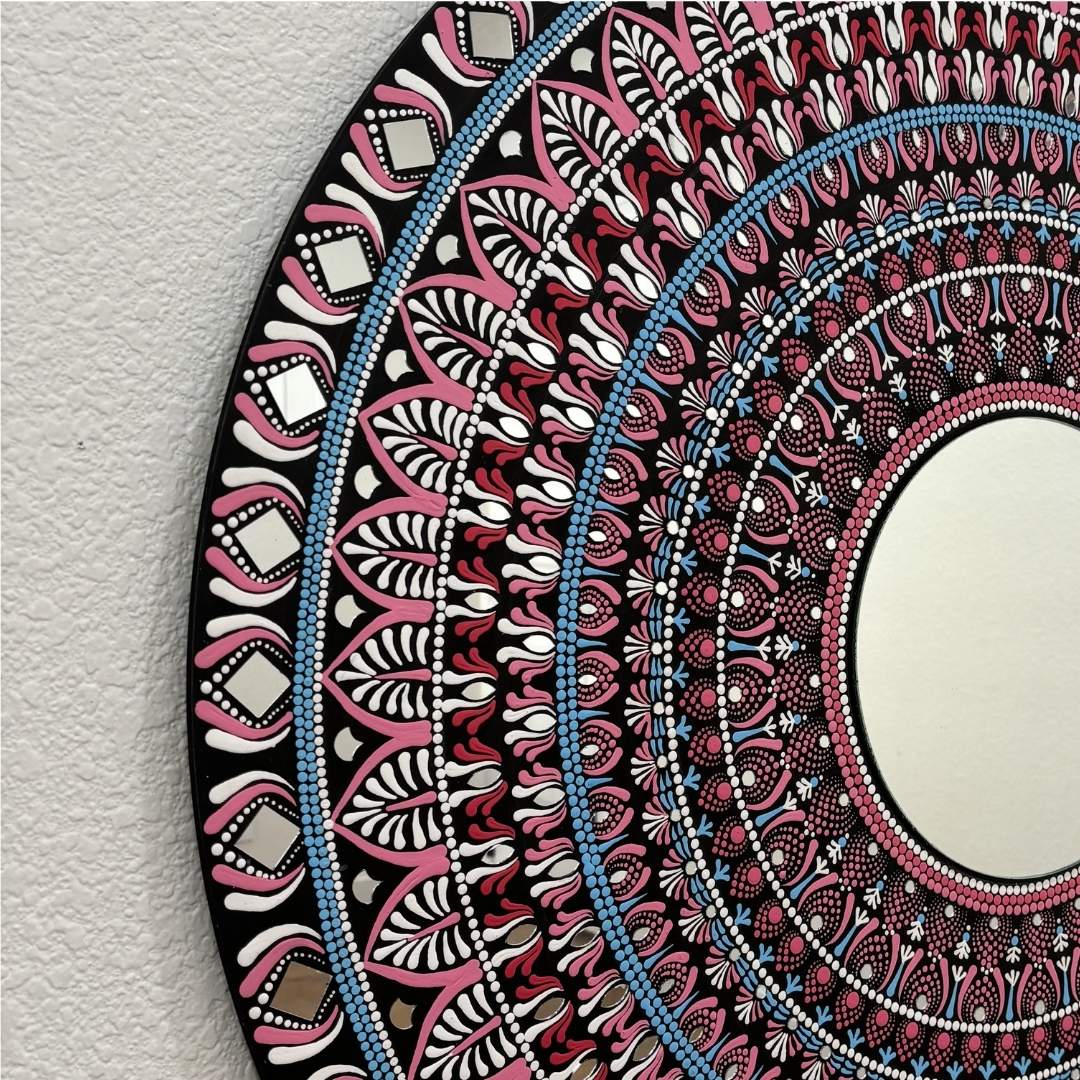 36-Inch Mandala Mirror Wall Art – Hawa Mahal Pink