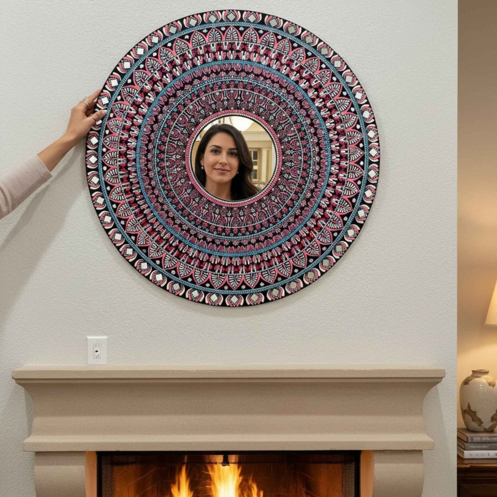 36-Inch Mandala Mirror Wall Art – Hawa Mahal Pink