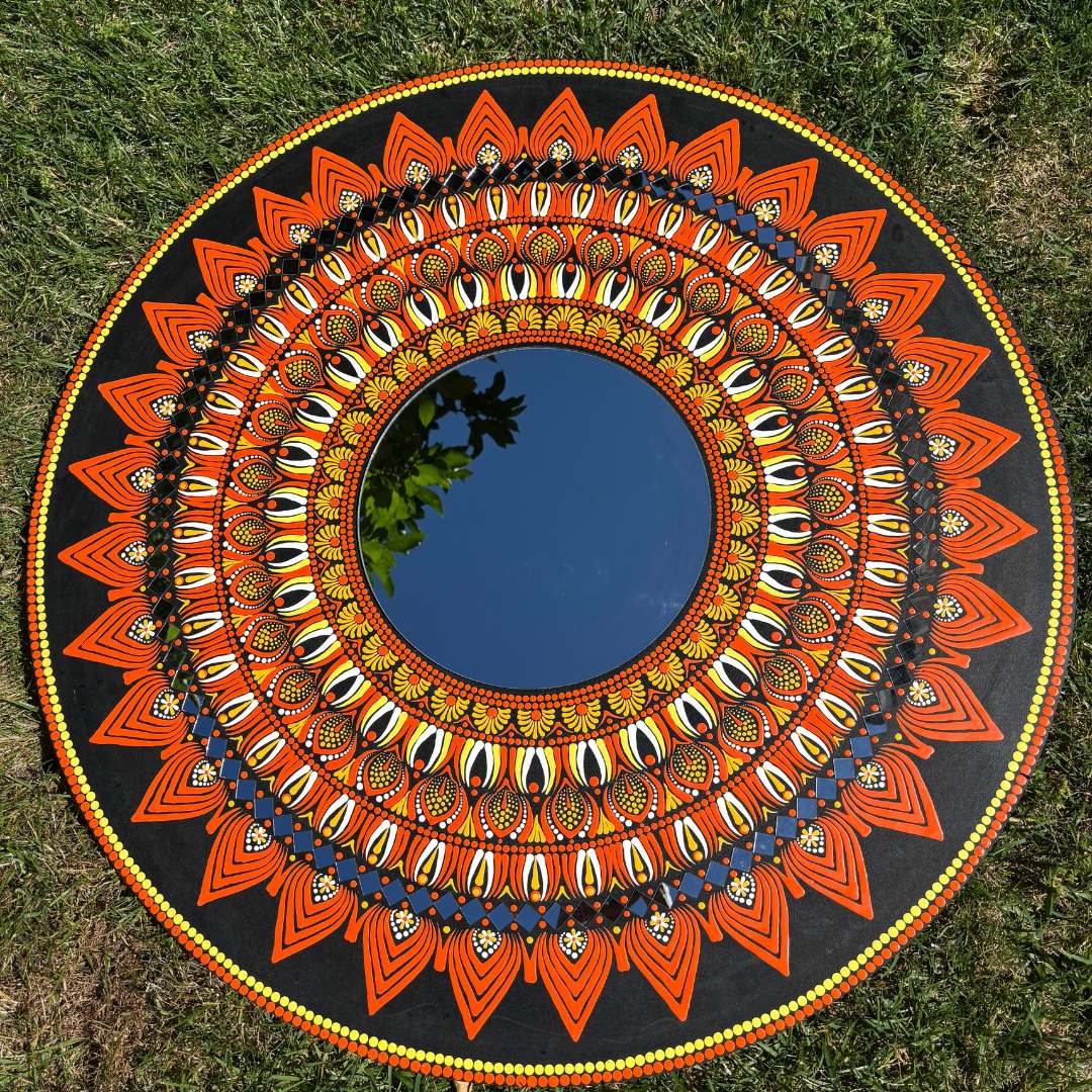 36-Inch Mandala Mirror Wall Art – California Poppy