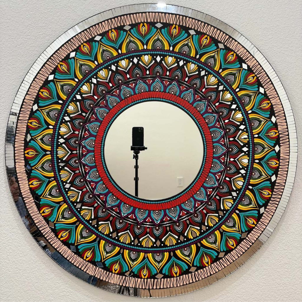 36-Inch Mandala Mirror Wall Art – Peacock
