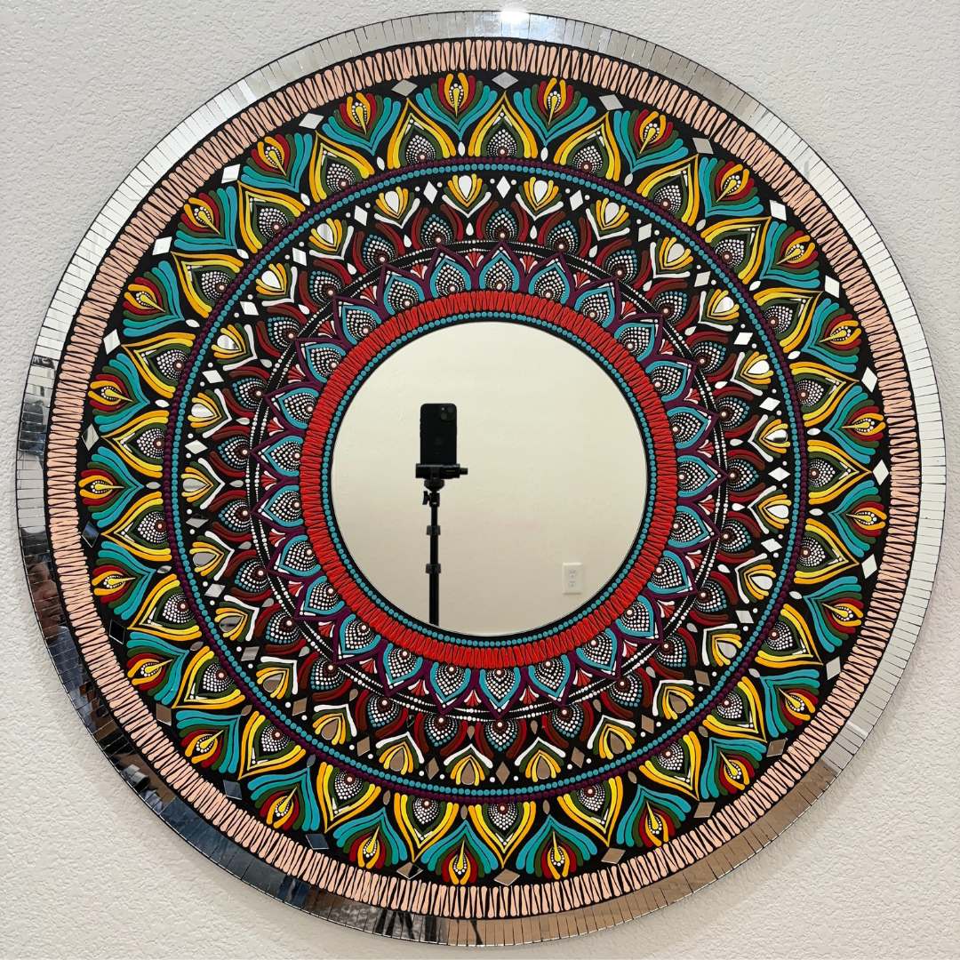 36-Inch Mandala Mirror Wall Art – Peacock