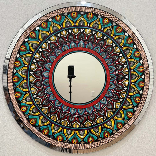 36-Inch Mandala Mirror Wall Art – Peacock