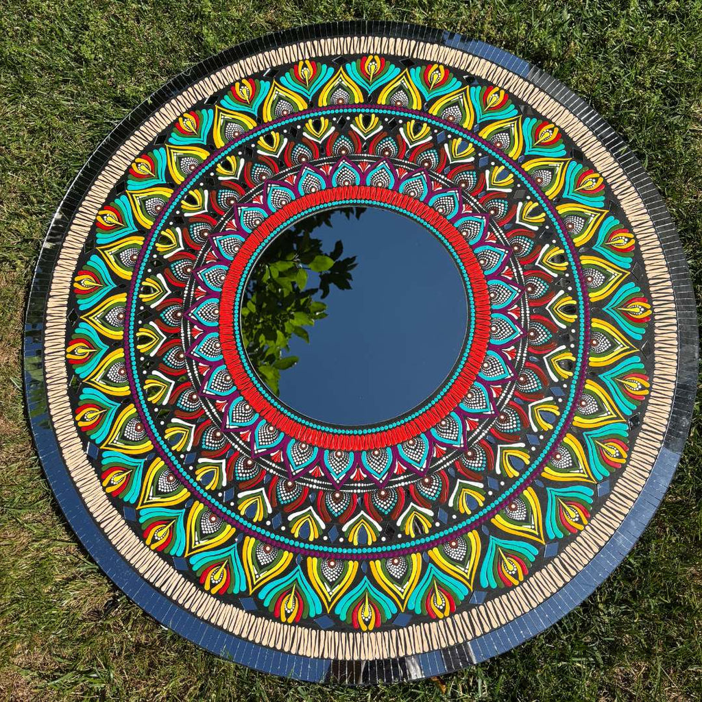 36-Inch Mandala Mirror Wall Art – Peacock