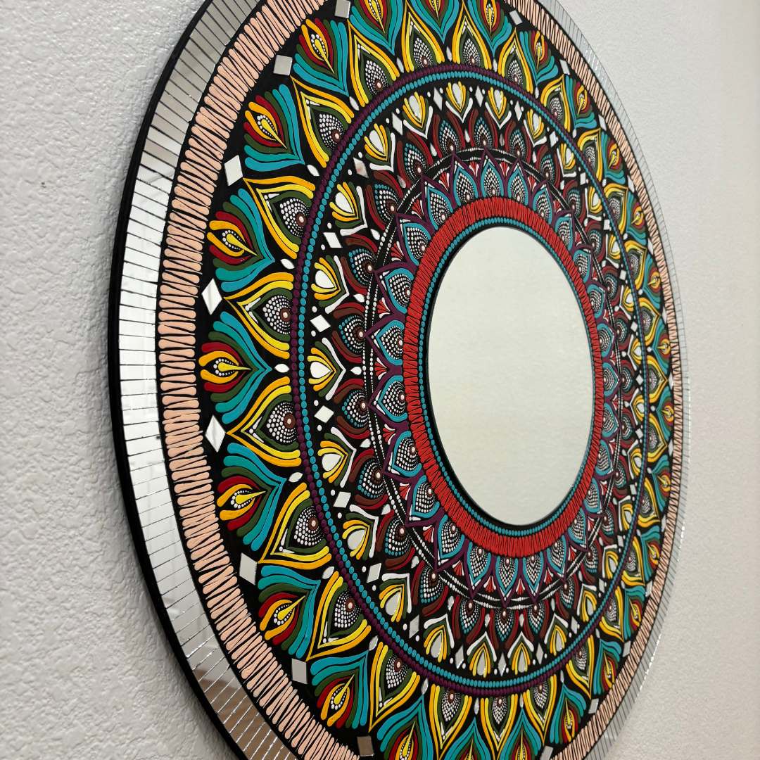36-Inch Mandala Mirror Wall Art – Peacock