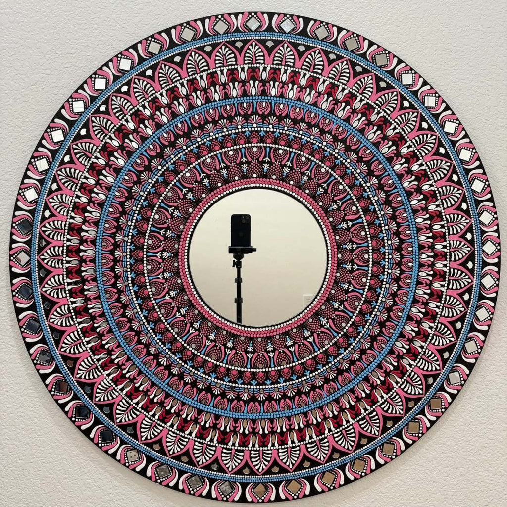 36-Inch Mandala Mirror Wall Art – Hawa Mahal Pink