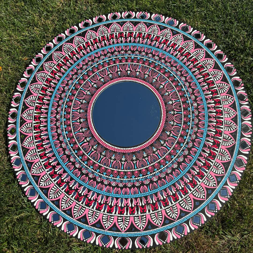 36-Inch Mandala Mirror Wall Art – Hawa Mahal Pink