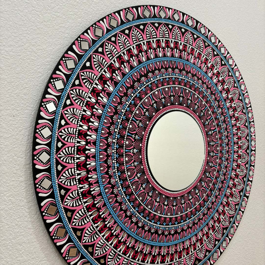 36-Inch Mandala Mirror Wall Art – Hawa Mahal Pink