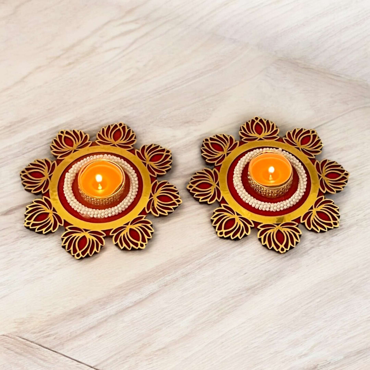 Lotus T-Light Holder Set of 10 - 6in Red or Pink Diwali Diyas