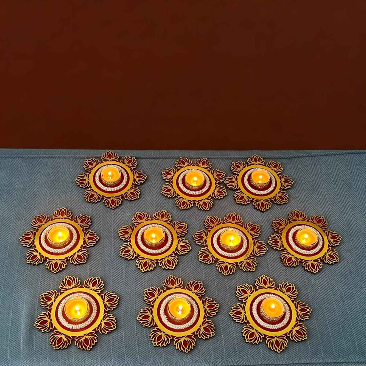 Lotus T-Light Holder Set of 10 - 6in Red or Pink Diwali Diyas