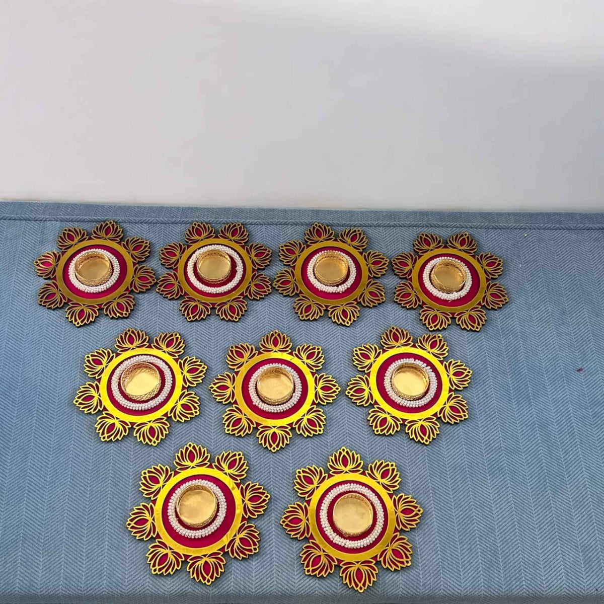 Lotus T-Light Holder Set of 10 - 6in Red or Pink Diwali Diyas