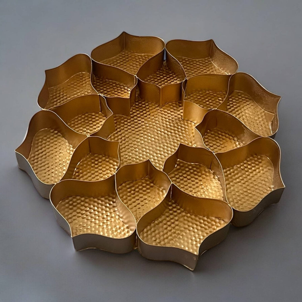 18-Inch Gold Lotus Urli Tray – 17 Compartments