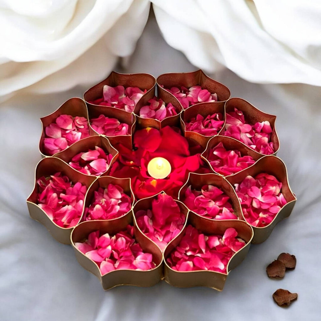 18-Inch Gold Lotus Urli Tray – 17 Compartments