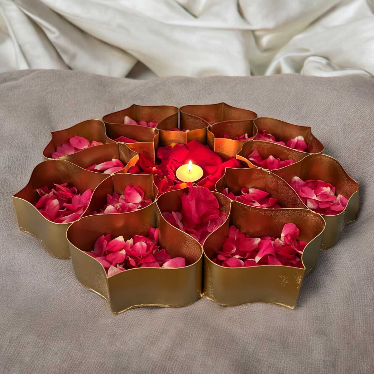 18-Inch Gold Lotus Urli Tray – 17 Compartments