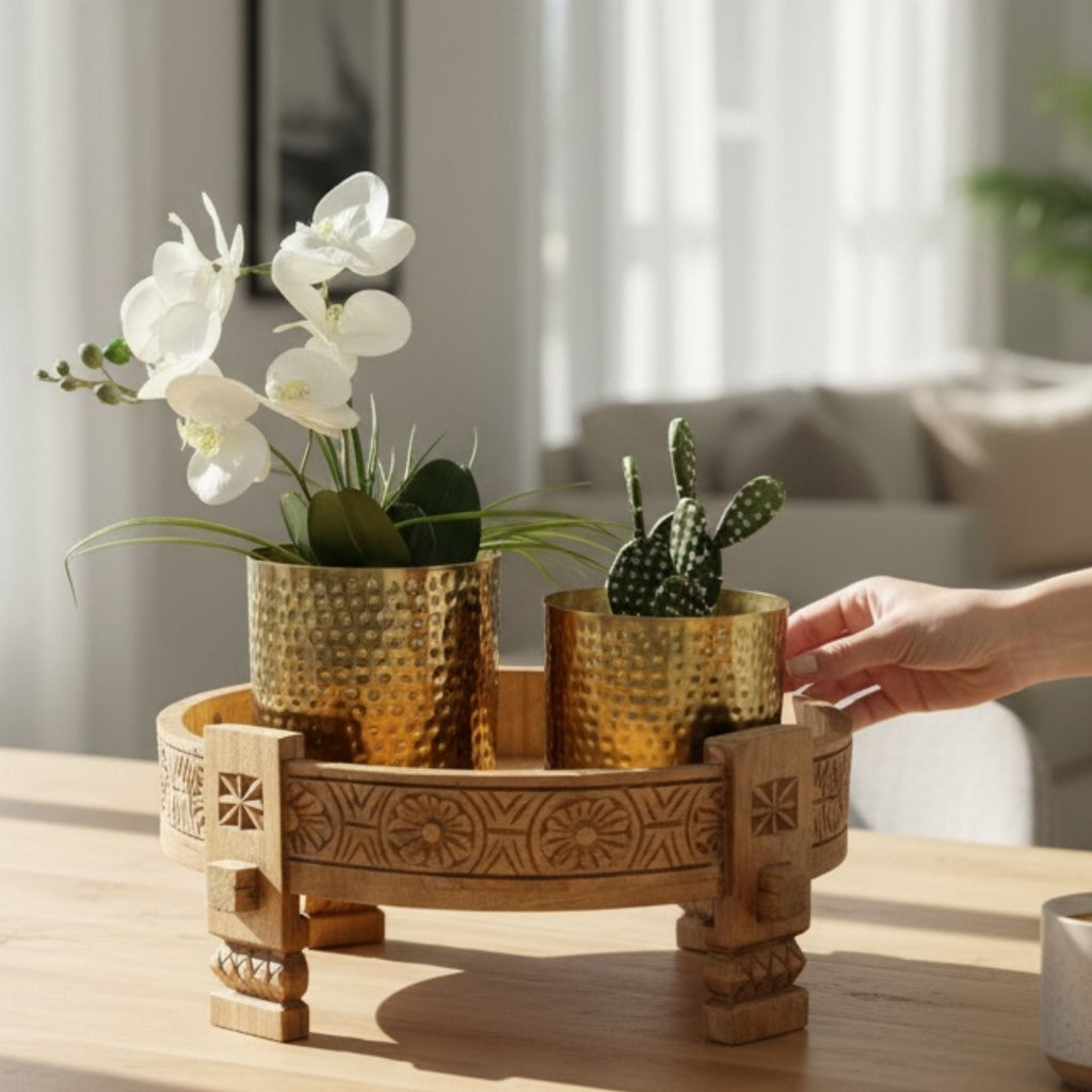 Hammered Gold Planters - Iron, Set of 2 (8 in & 7 in)