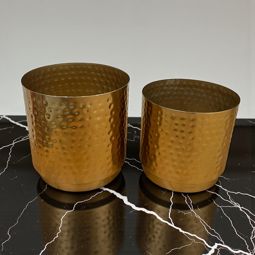 Hammered Gold Planters - Iron, Set of 2 (8 in & 7 in)