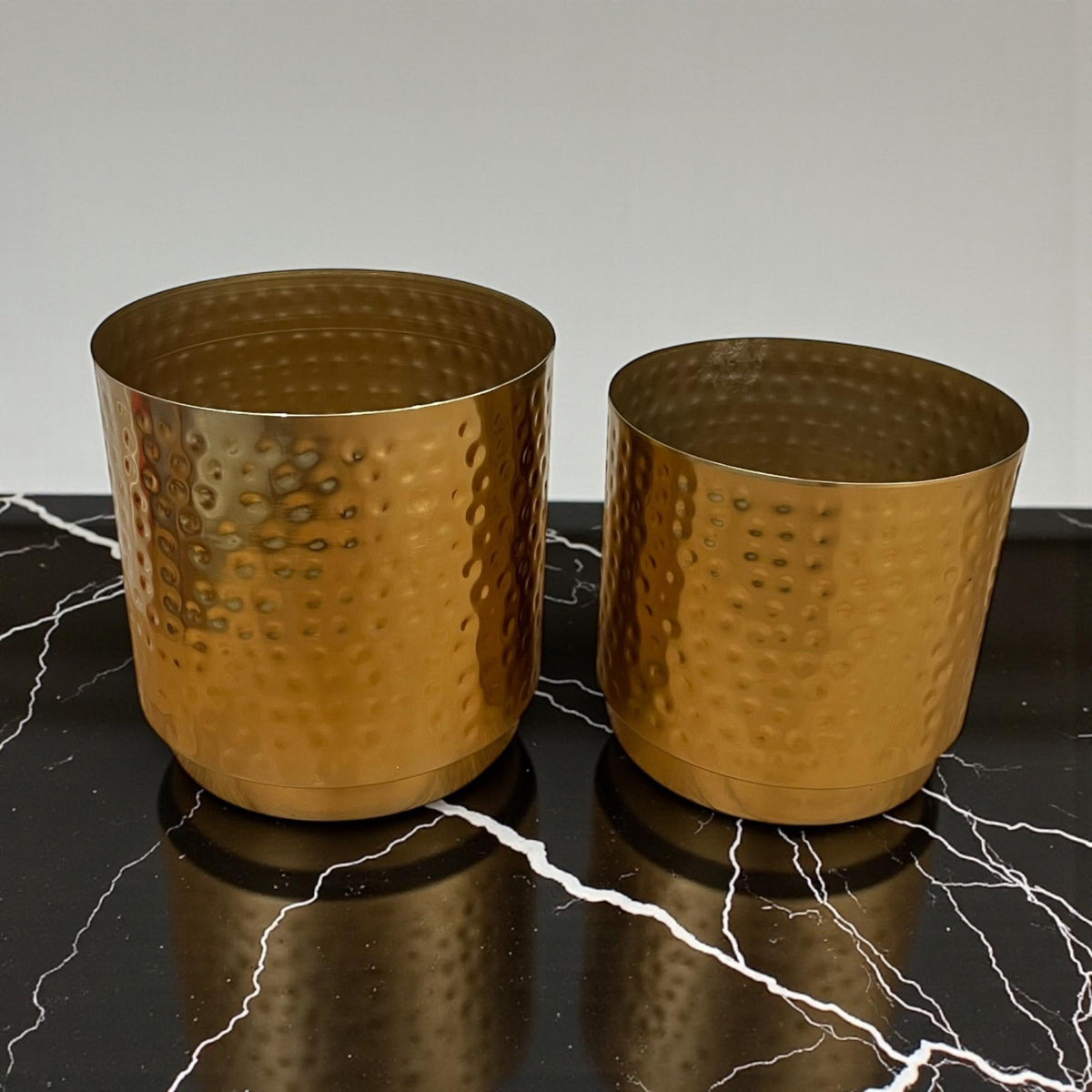 Hammered Gold Planters - Iron, Set of 2 (8 in & 7 in)