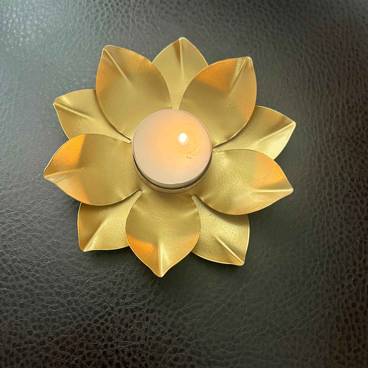Gold Lotus T-Light Holder Set of 6 - 5in Metal Diwali Diyas