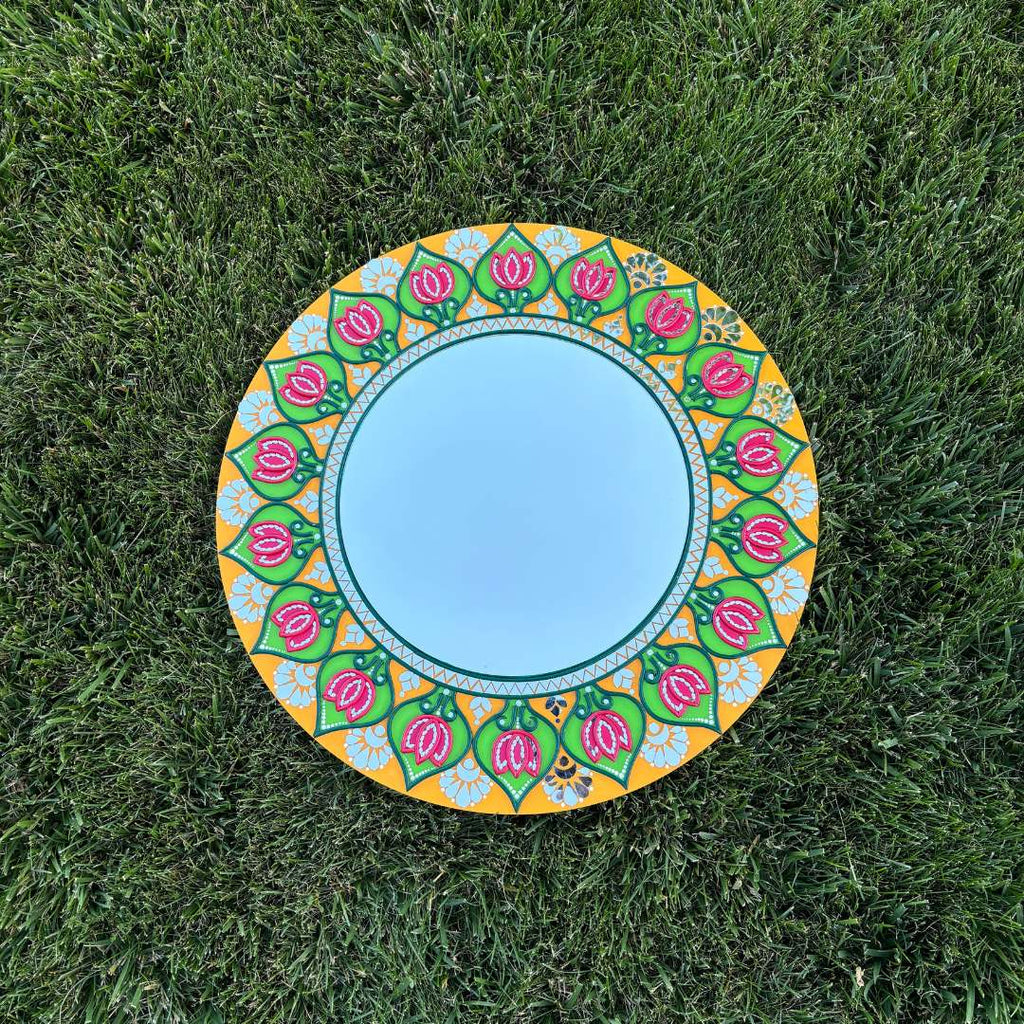 24-Inch Mandala Mirror Wall Art – Yellow Lotus Lippan