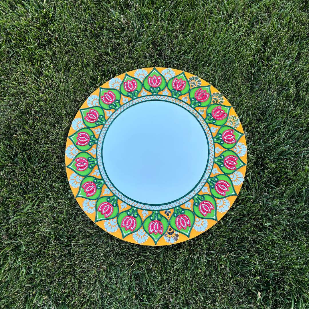 24-Inch Mandala Mirror Wall Art – Yellow Lotus Lippan