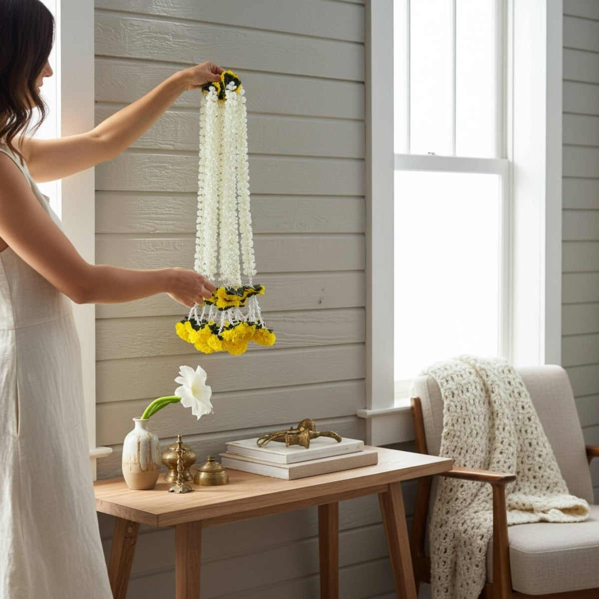 Mogra, Marigold and Leaf Garland Set of 10 - 5FT or 2FT