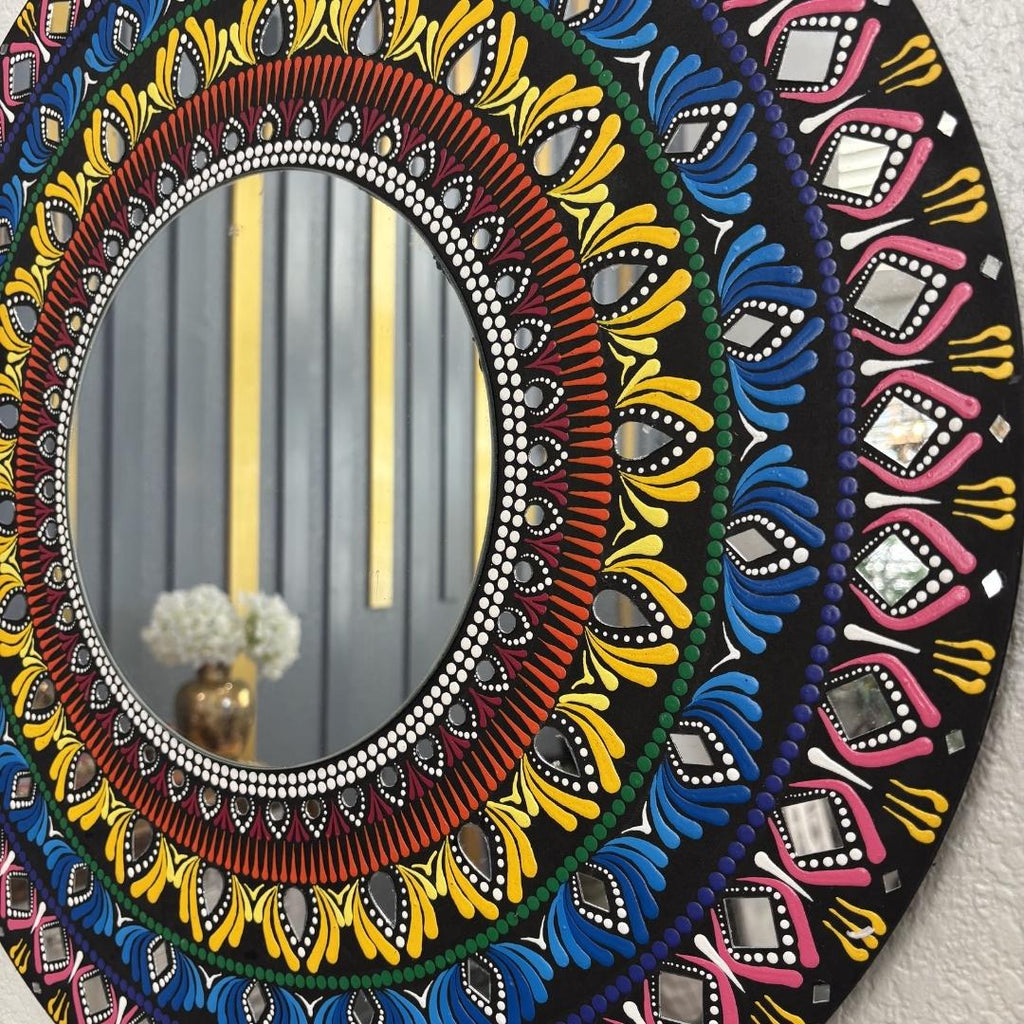 24-Inch Mandala Mirror Wall Art – Multicolour Lippan