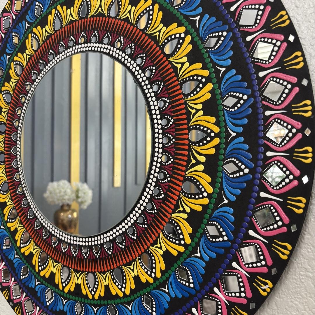24-Inch Mandala Mirror Wall Art – Multicolour Lippan