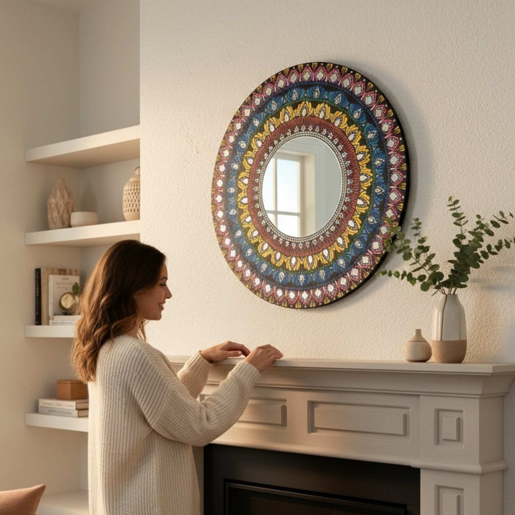24-Inch Mandala Mirror Wall Art – Multicolour Lippan
