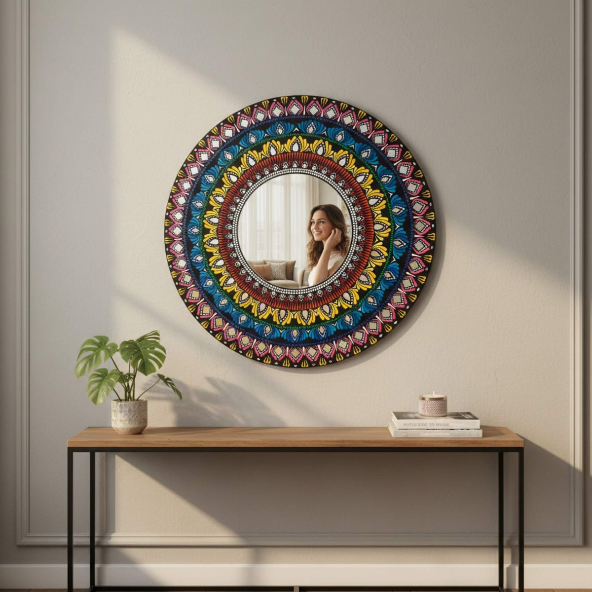24-Inch Mandala Mirror Wall Art – Multicolour Lippan