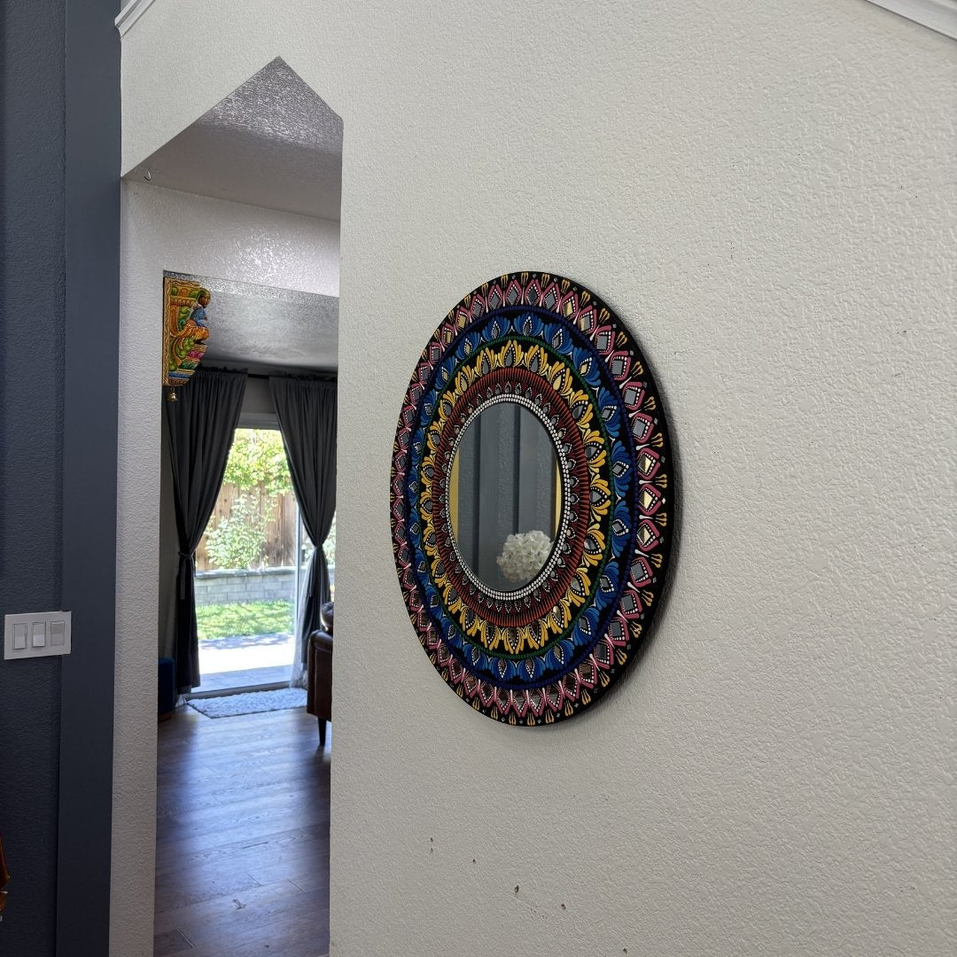 24-Inch Mandala Mirror Wall Art – Multicolour Lippan