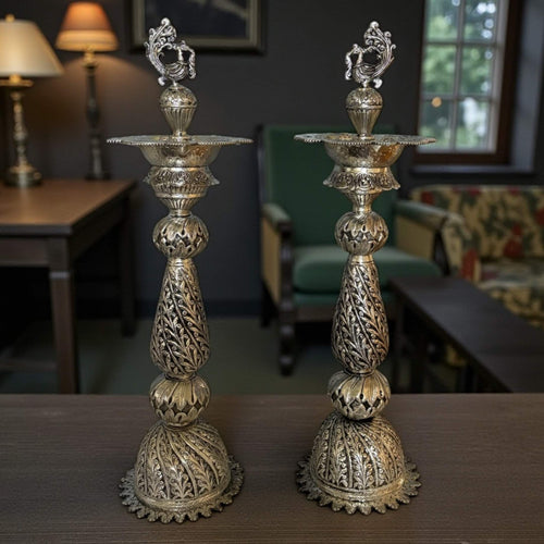 28-Inch Peacock Nilavilakku Oil Lamp (Pair)