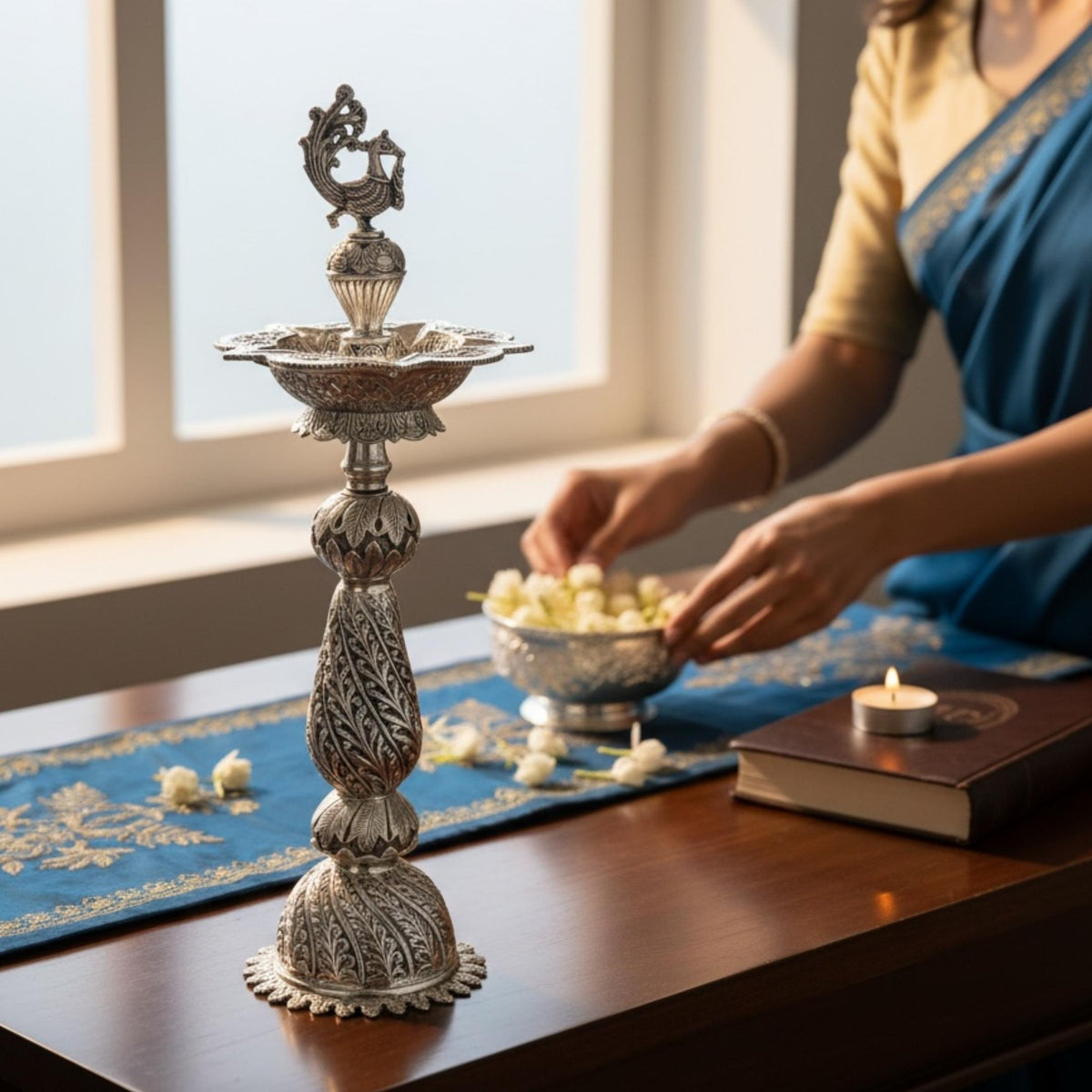 28-Inch Peacock Nilavilakku Oil Lamp (Pair)