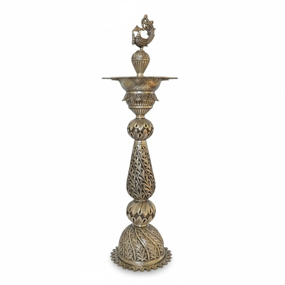 28-Inch Peacock Nilavilakku Oil Lamp (Pair)