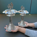 11-Inch Peacock Design Samai Oil Lamps (Pair)