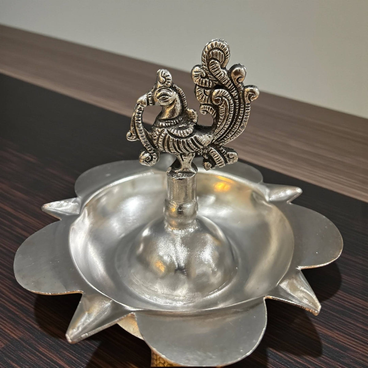 11-Inch Peacock Design Samai Oil Lamps (Pair)