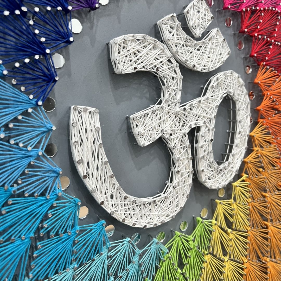 30-Inch Om (AUM) String Art - Handmade Nail and Thread Wall Art