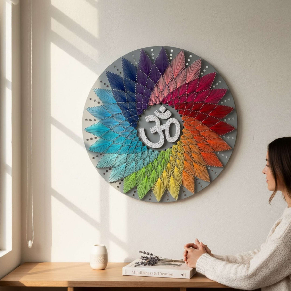30-Inch Om (AUM) String Art - Handmade Nail and Thread Wall Art